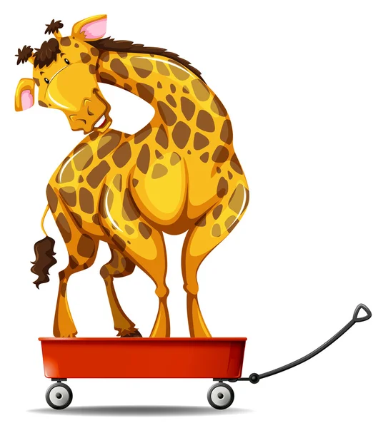 Жираф, стоящий на маленькой повозке — стоковый вектор