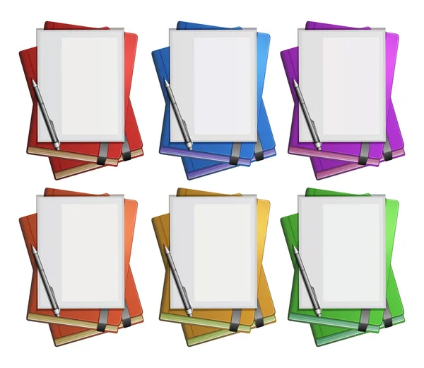 Papel em branco em diferentes livros de cores — Vetor de Stock