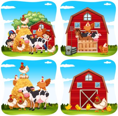Children and farm animals on the farm clipart