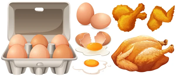 Huevos y pollo frito — Vector de stock