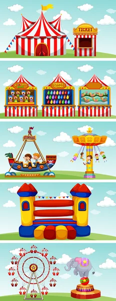 Different rides at the circus — Stock Vector
