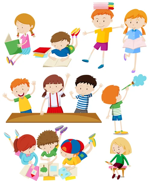 Children doing many activities — Stock Vector