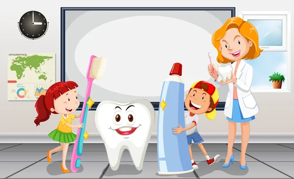 Children and dentist in the room — Stock Vector