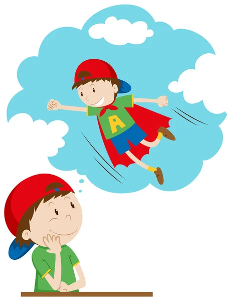 Boy daydreaming of being superhero — Stock Vector