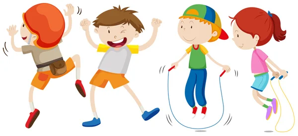 Quatre enfants qui font des activités — Image vectorielle
