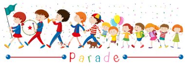 Children and the band in the parade clipart