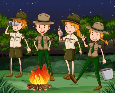 Park rangers working at night clipart