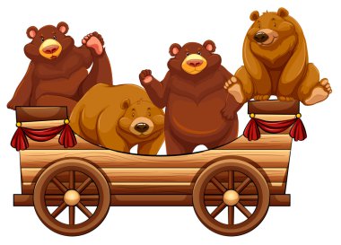 Dört ayı ahşap wagon üzerinde duran