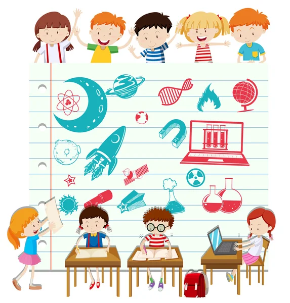 Crianças fazendo ciência na escola — Vetor de Stock