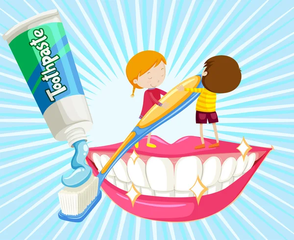 Junge und Mädchen beim Zähneputzen — Stockvektor
