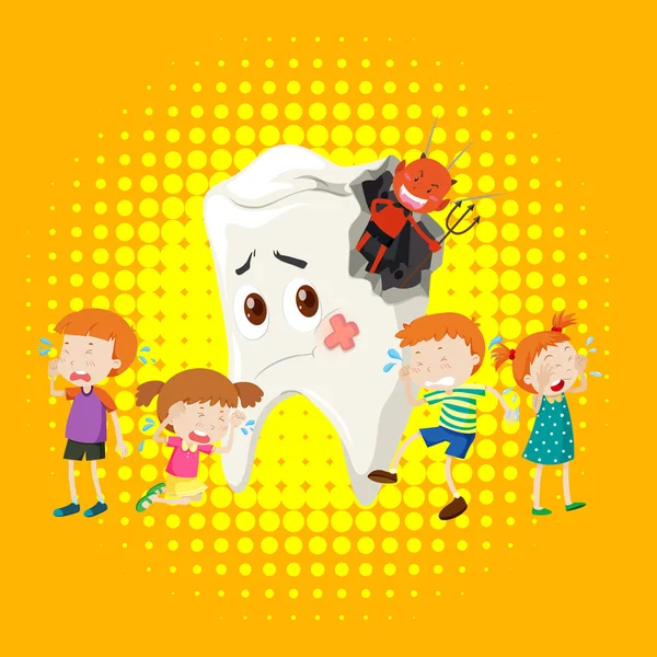 Children crying from tooth decay — Stock Vector