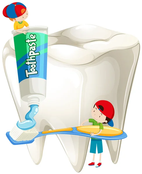 Niños con cepillo de dientes cepillarse los dientes — Vector de stock