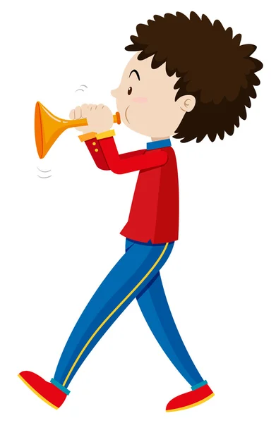 Liten pojke spelar trumpet — Stock vektor