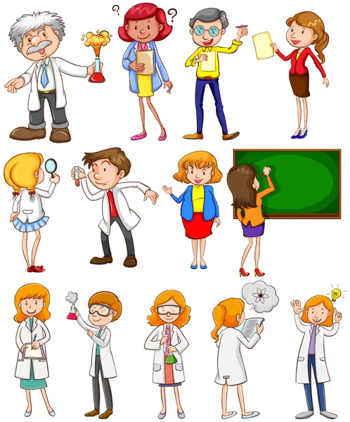 Teachers and scientists in different actions — Stock Vector