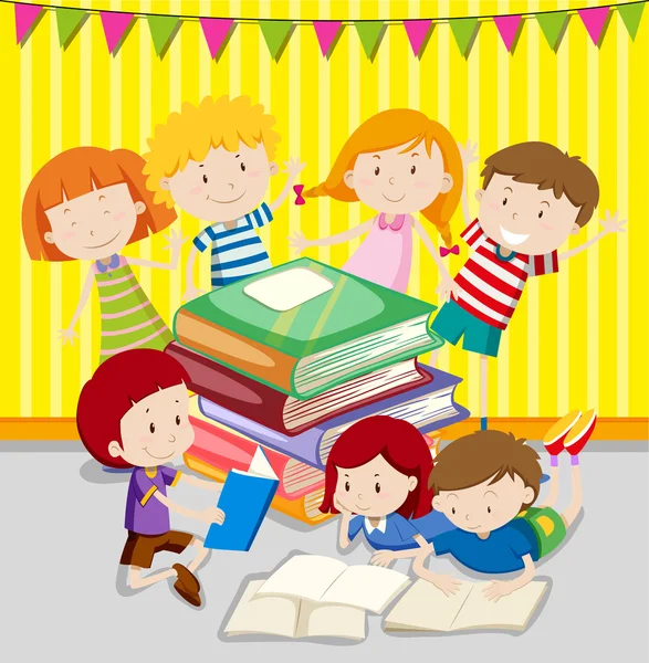 Τα παιδιά που διαβάζοντας βιβλία μαζί — Διανυσματικό Αρχείο