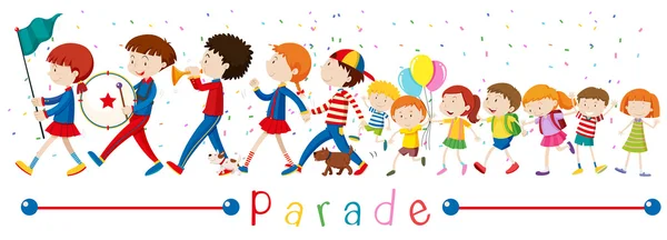 Kinderen en de band in de parade — Stockvector