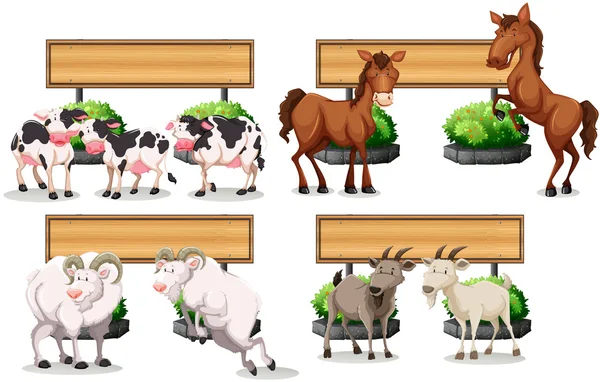 Animali da fattoria accanto al cartello — Vettoriale Stock