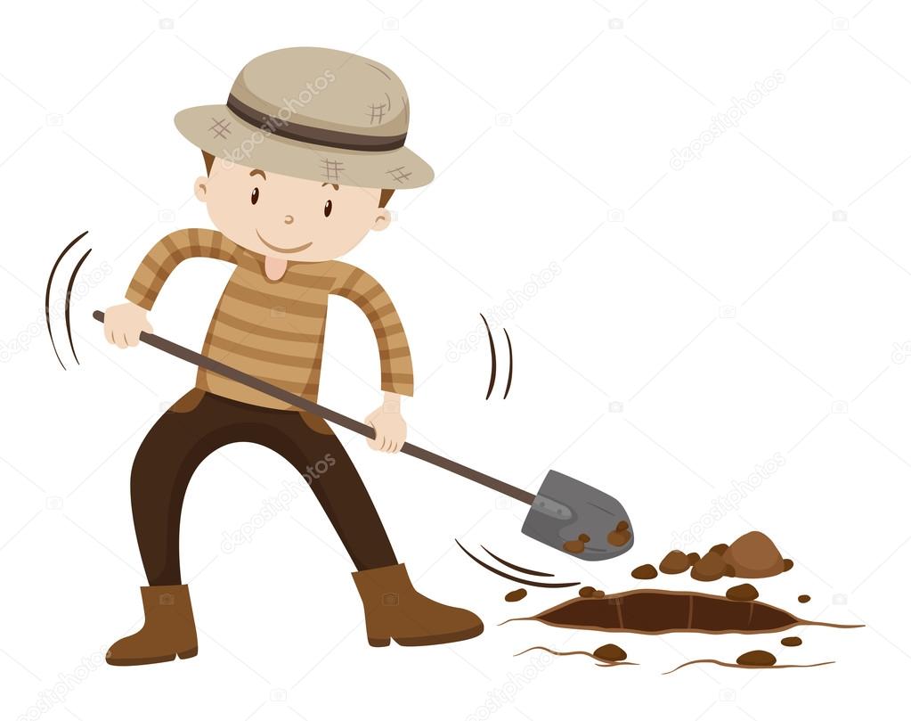Farmer digging hold on the ground — Stock Vector © blueringmedia #97940108