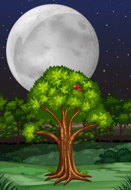 Ağaç ve gece dolunay ile doğa manzara