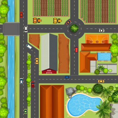 Tarım arazileri ve kent Üstten Görünüm