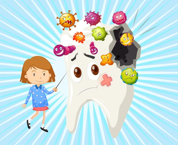 Chica y caries dental — Archivo Imágenes Vectoriales