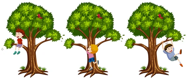 Chicos subiendo al árbol — Vector de stock