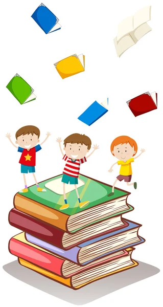 Drei Jungen werfen Bücher — Stockvektor
