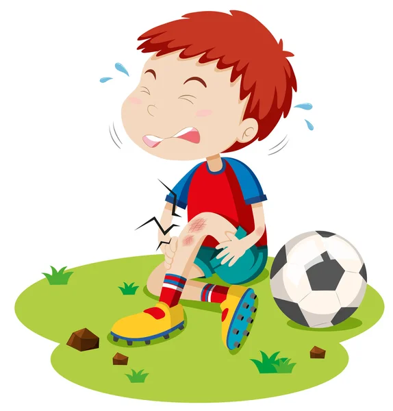 Junge mit Schürfwunden beim Fußballspielen — Stockvektor