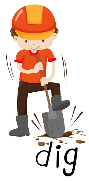 Trabalhador da construção a cavar o chão — Vetor de Stock