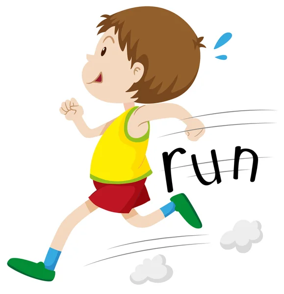 Pequeño chico corriendo solo — Vector de stock