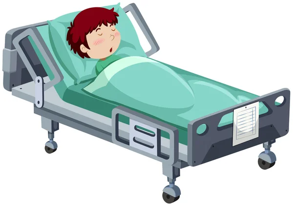 Boy being sick in hospital bed — Stock Vector