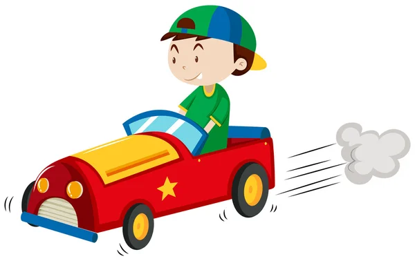 Αγόρι οδηγώντας κόκκινο αυτοκίνητο — Διανυσματικό Αρχείο