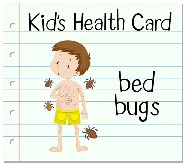 Gezondheidskaart met jongen en bed bugs — Stockvector