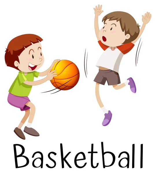 Dos chicos jugando baloncesto — Vector de stock