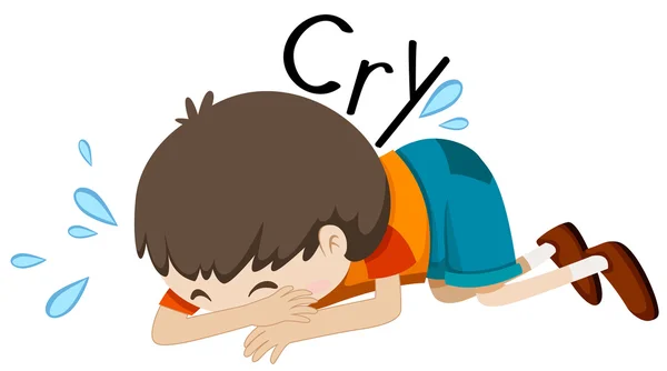 Chico triste llorando solo — Vector de stock