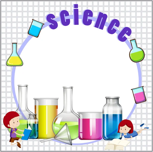 Border design with children and science equipments — Stock Vector