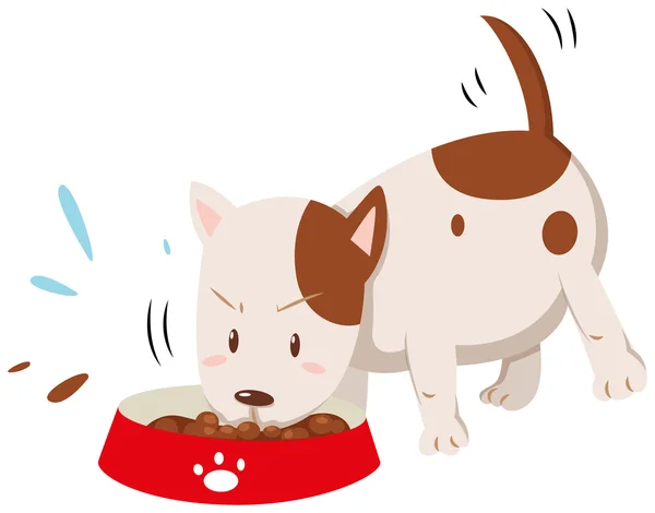 Malý pes jíst z misky — Stockový vektor