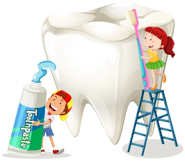 Chłopiec i dziewczynka czyszczenia zębów — Wektor stockowy
