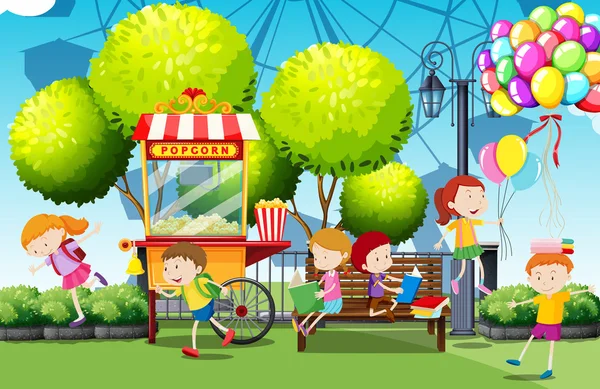 Children having fun in the park Vector Graphics