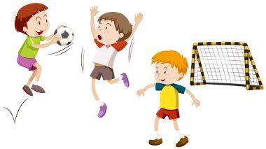 Üç erkek futbol oynarken