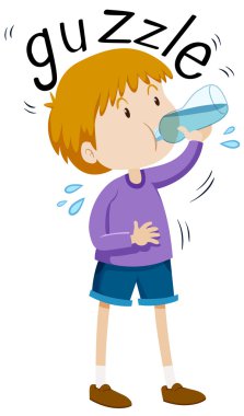 Little boy gazzle from water bottle clipart