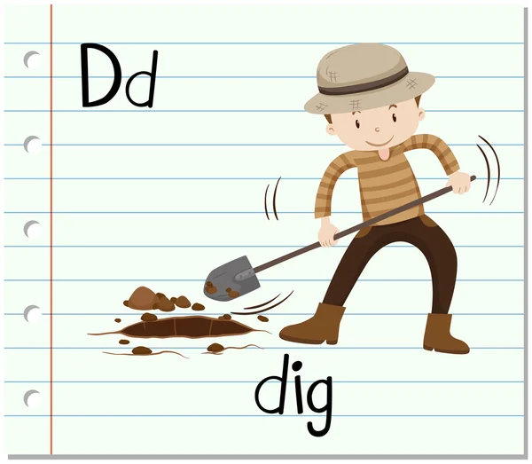 La lettera D della flashcard è per scavare — Vettoriale Stock