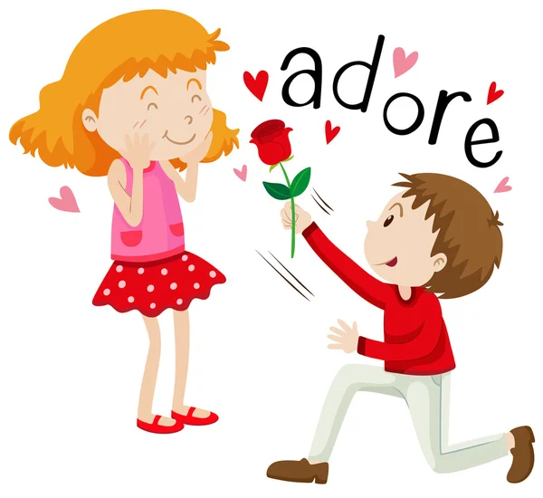Boy giving rose to the girl — Stock Vector