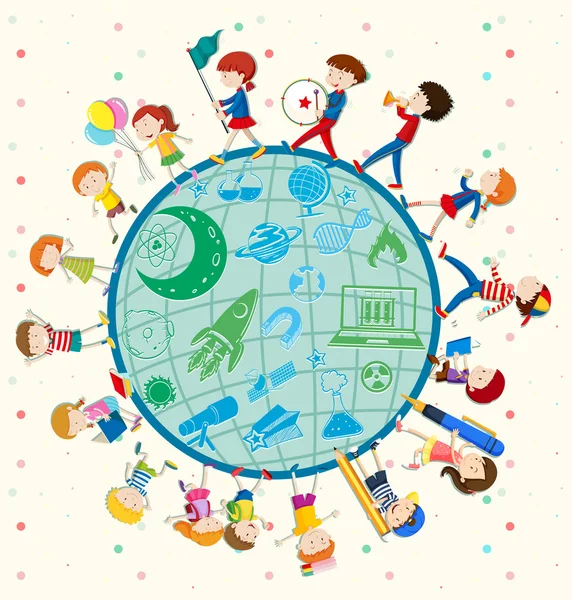 Les enfants aiment la science partout dans le monde — Image vectorielle