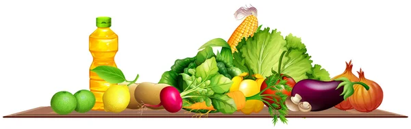 Färska grönsaker och olivolja — Stock vektor