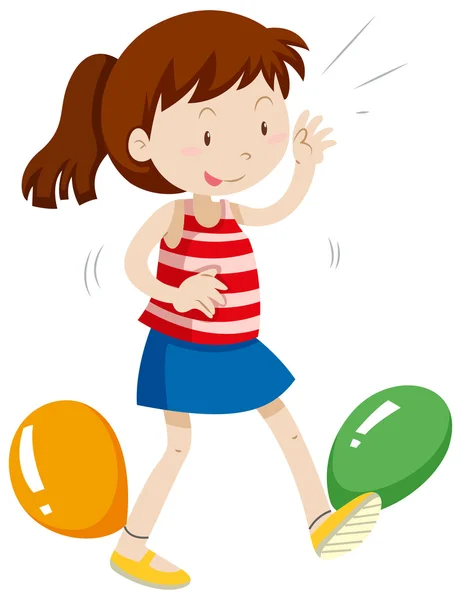 Girl having balloons tied up on her legs — Stock Vector