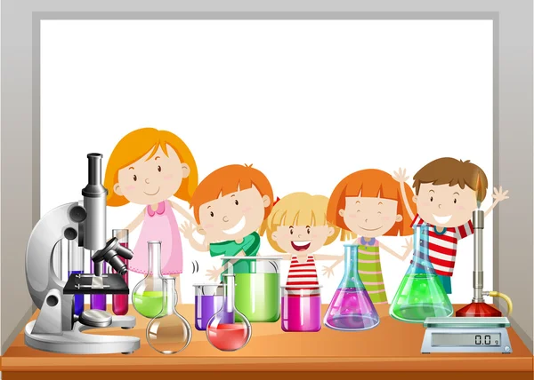 Design de bordure avec enfants et laboratoire — Image vectorielle