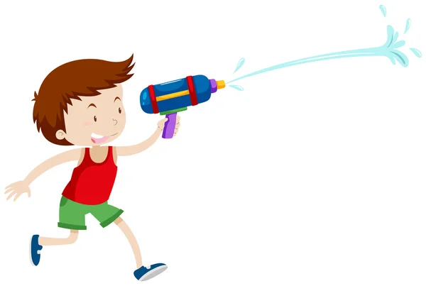 Jongen speelt met waterpistool — Stockvector