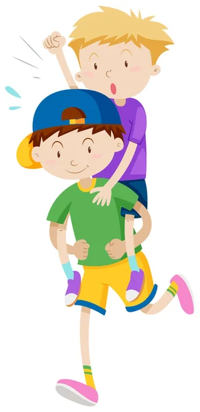 Two boys playing piggy back ride — Stock Vector