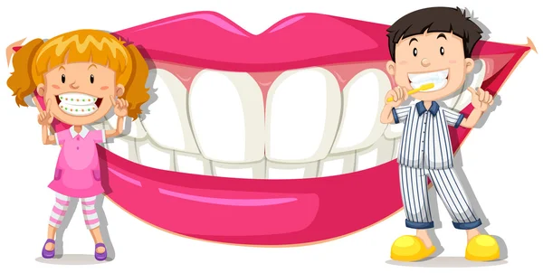 Ragazzo e ragazza con denti puliti — Vettoriale Stock